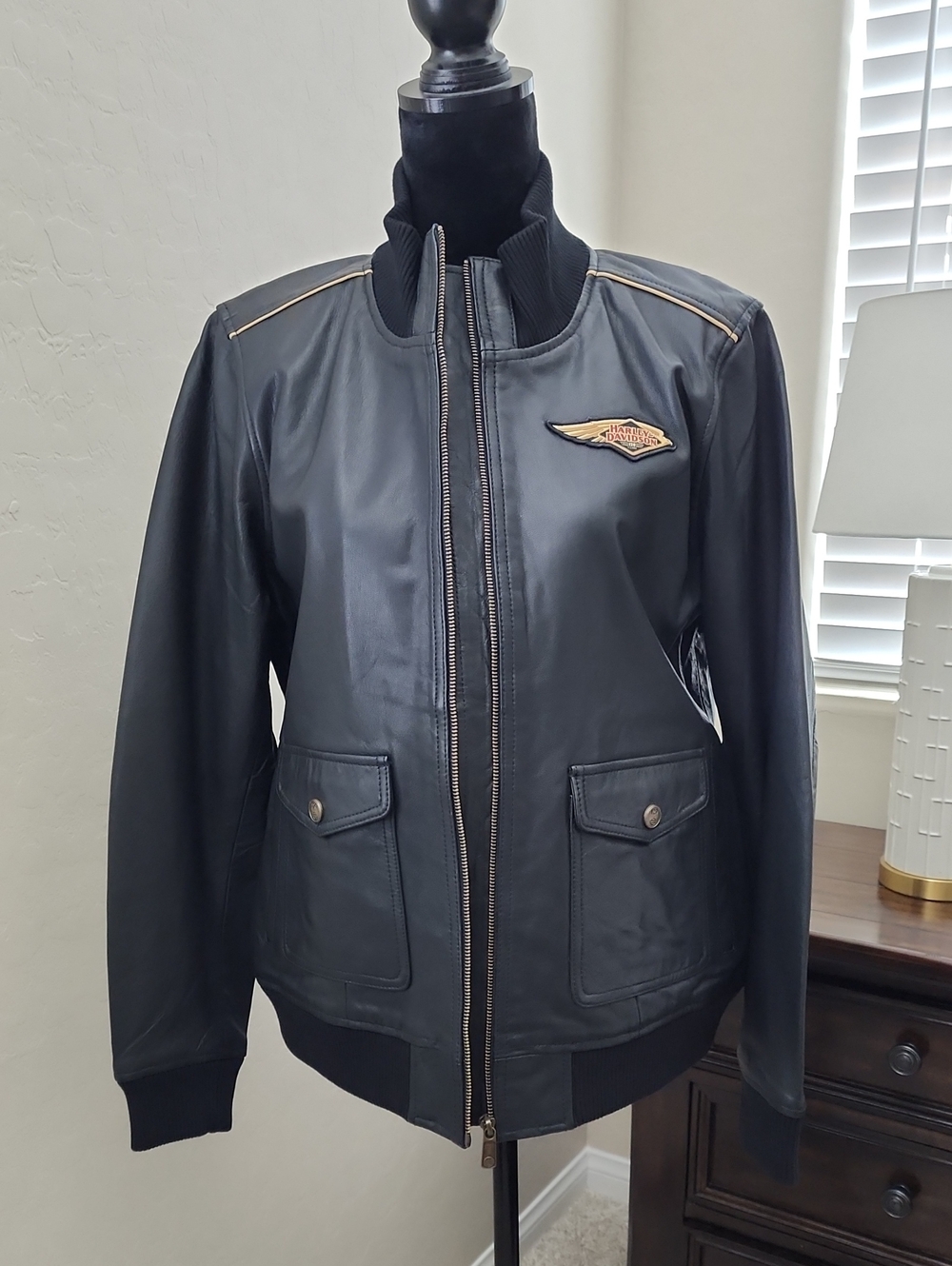 Harley-Davidson Black Bomber Jacket with Gold Trim